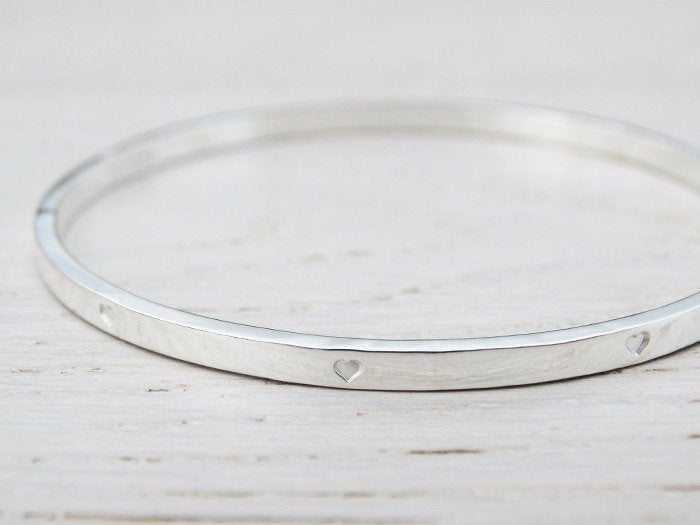 Oval Engraved Silver Bangle Bracelet