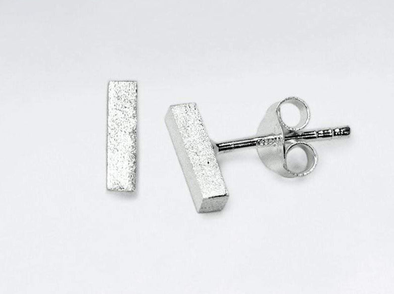 Sterling Silver Bar Stud Earrings|Silver Bar Earrings|Unisex Earrings|Sterling  Silver Stick Studs|Minimalist Earrings|Textured Bar